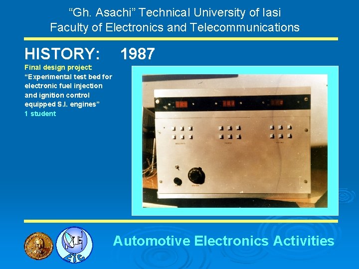“Gh. Asachi” Technical University of Iasi Faculty of Electronics and Telecommunications HISTORY: 1987 Final
