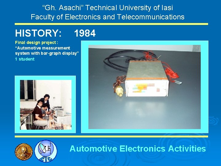 “Gh. Asachi” Technical University of Iasi Faculty of Electronics and Telecommunications HISTORY: 1984 Final