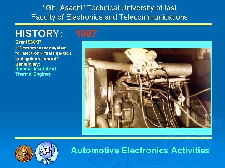 “Gh. Asachi” Technical University of Iasi Faculty of Electronics and Telecommunications HISTORY: 1987 Grant