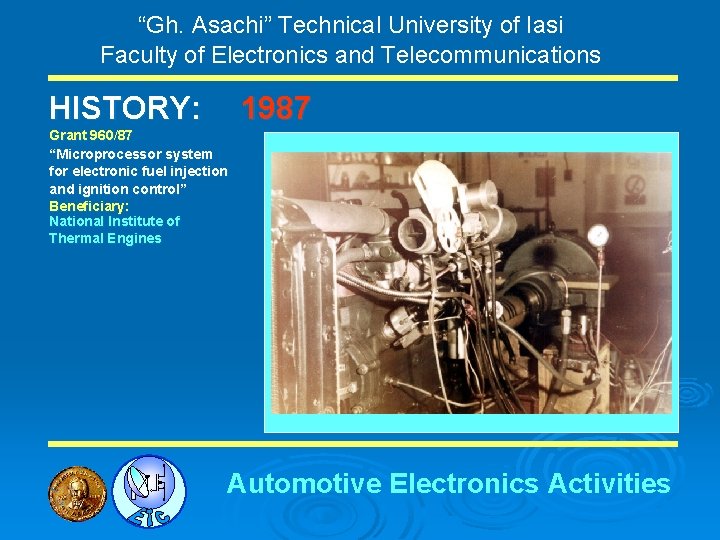 “Gh. Asachi” Technical University of Iasi Faculty of Electronics and Telecommunications HISTORY: 1987 Grant