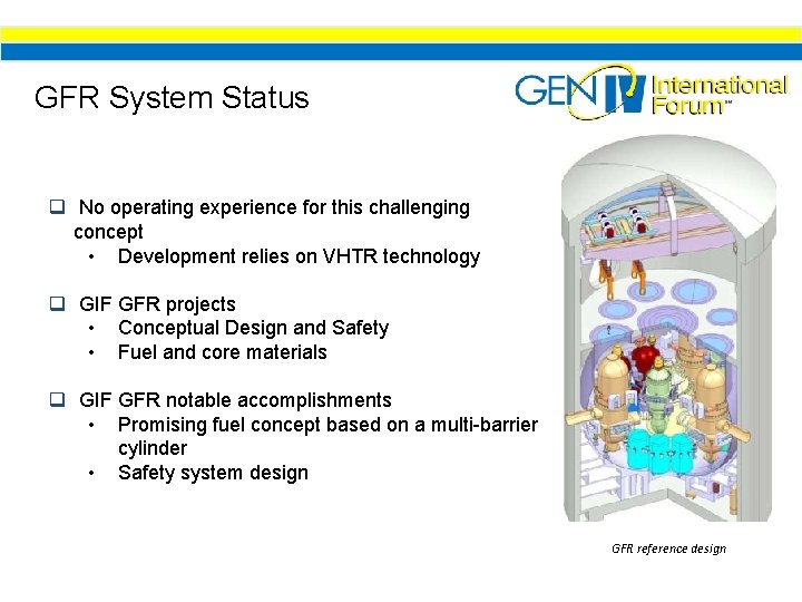 GFR System Status q No operating experience for this challenging concept • Development relies