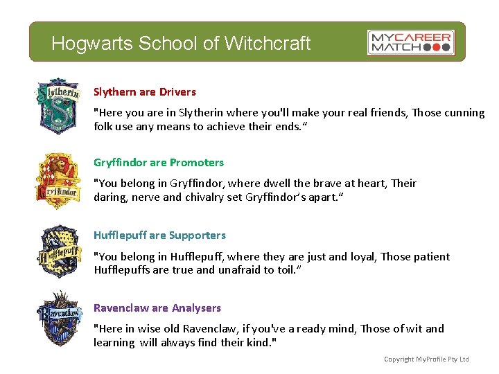 Hogwarts School of Witchcraft Slythern are Drivers "Here you are in Slytherin where you'll