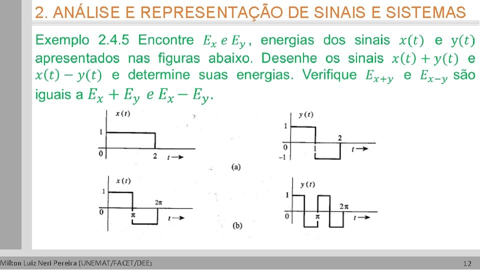 2. ANÁLISE E REPRESENTAÇÃO DE SINAIS E SISTEMAS Milton Luiz Neri Pereira (UNEMAT/FACET/DEE) 12