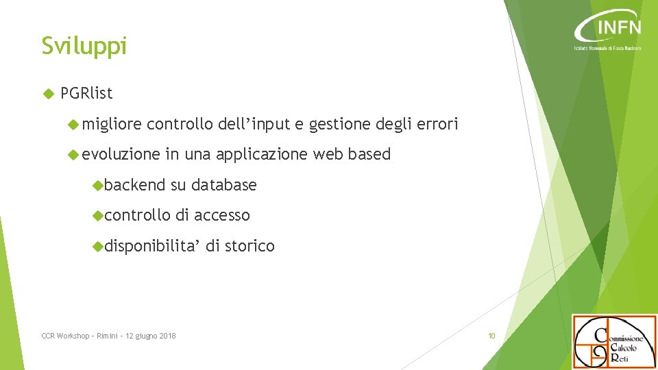 Sviluppi PGRlist migliore controllo dell’input e gestione degli errori evoluzione in una applicazione web