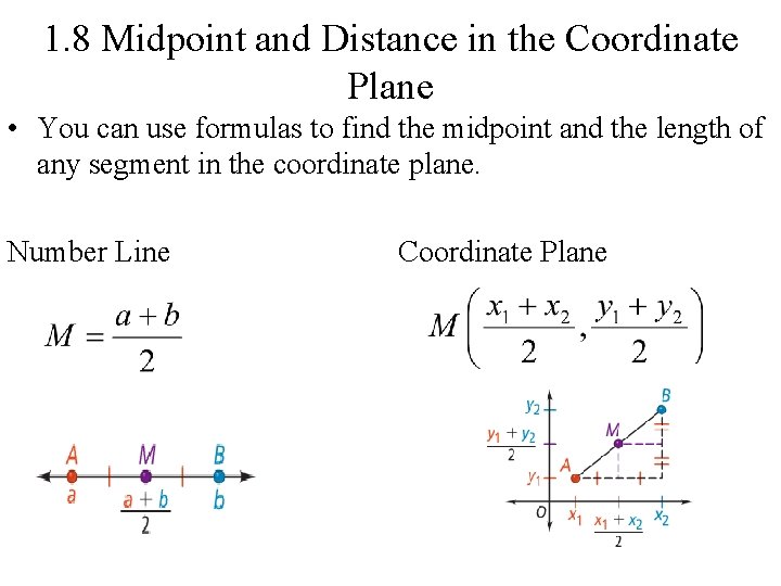 1. 8 Midpoint and Distance in the Coordinate Plane • You can use formulas