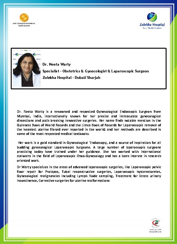 Dr. Neeta Warty Specialist – Obstetrics & Gynecologist & Laparoscopic Surgeon Zulekha Hospital –