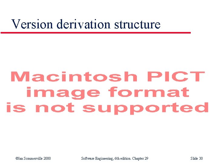 Version derivation structure ©Ian Sommerville 2000 Software Engineering, 6 th edition. Chapter 29 Slide Version derivation structure ©Ian Sommerville 2000 Software Engineering, 6 th edition. Chapter 29 Slide
