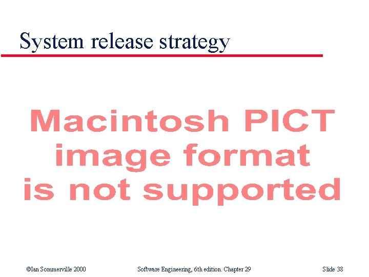 System release strategy ©Ian Sommerville 2000 Software Engineering, 6 th edition. Chapter 29 Slide System release strategy ©Ian Sommerville 2000 Software Engineering, 6 th edition. Chapter 29 Slide