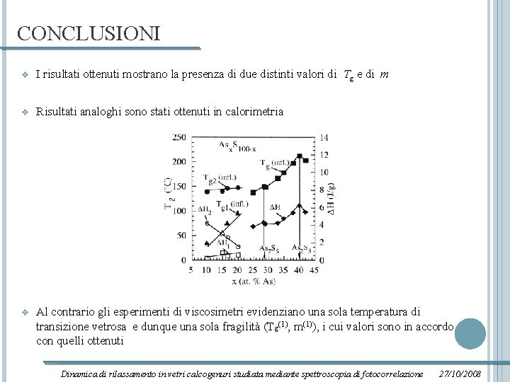 CONCLUSIONI v I risultati ottenuti mostrano la presenza di due distinti valori di Tg