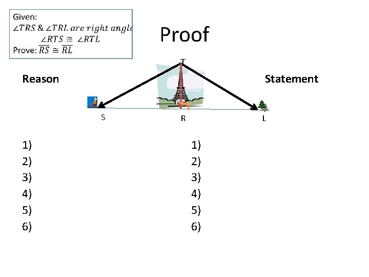  Proof T Reason Statement S 1) 2) 3) 4) 5) 6) R L