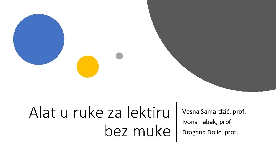 Alat u ruke za lektiru bez muke Vesna Samardžić, prof. Ivona Tabak, prof. Dragana