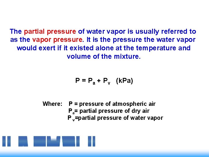 The partial pressure of water vapor is usually referred to as the vapor pressure.