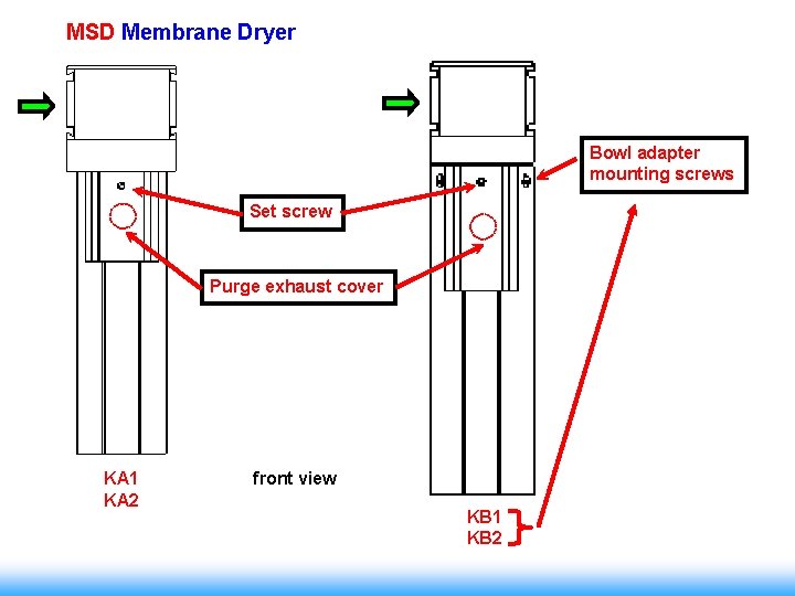 MSD Membrane Dryer Bowl adapter mounting screws Set screw Purge exhaust cover KA 1