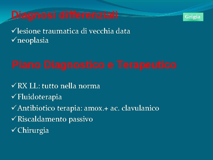Diagnosi differenziali ülesione traumatica di vecchia data üneoplasia Piano Diagnostico e Terapeutico ü RX