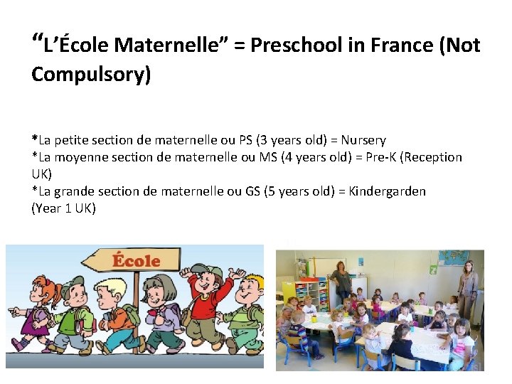 “L’École Maternelle” = Preschool in France (Not Compulsory) *La petite section de maternelle ou