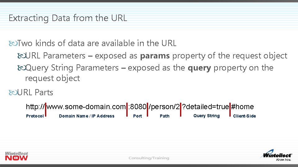 Extracting Data from the URL Two kinds of data are available in the URL