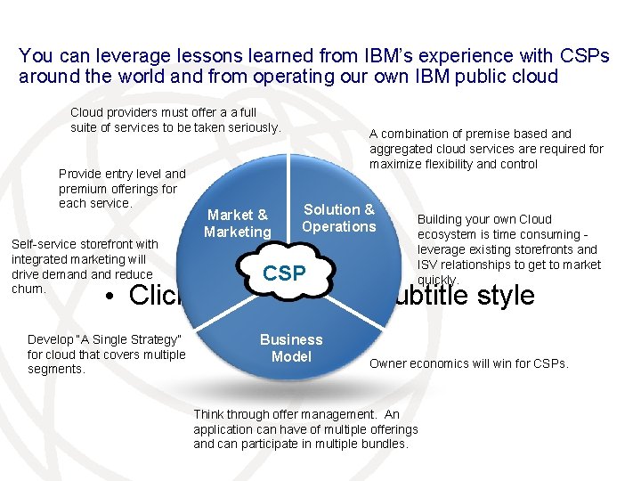 You can leverage lessons learned from IBM’s experience with CSPs around the world and