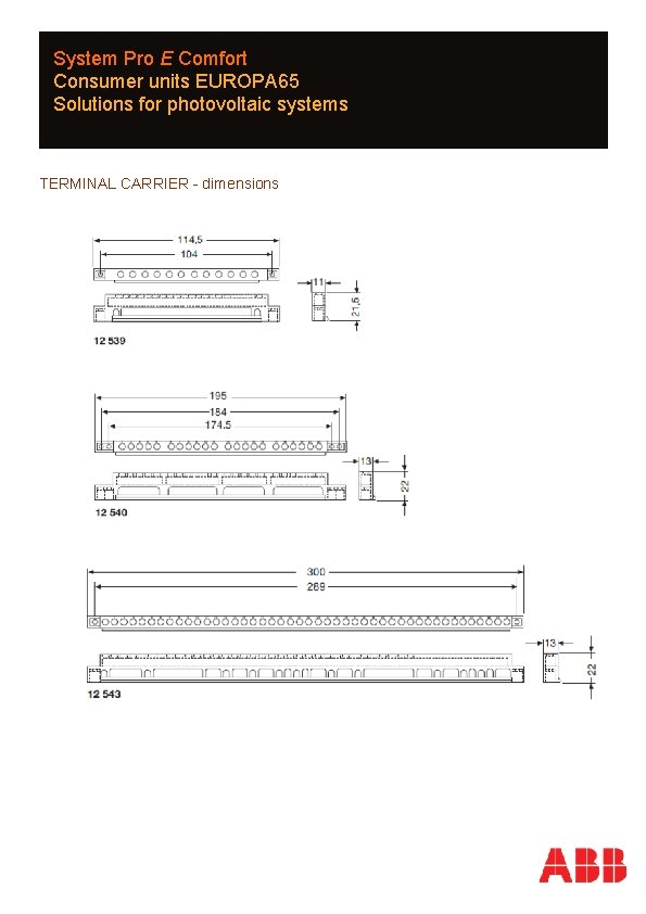 System Pro E Comfort Consumer units EUROPA 65 Solutions for photovoltaic systems TERMINAL CARRIER