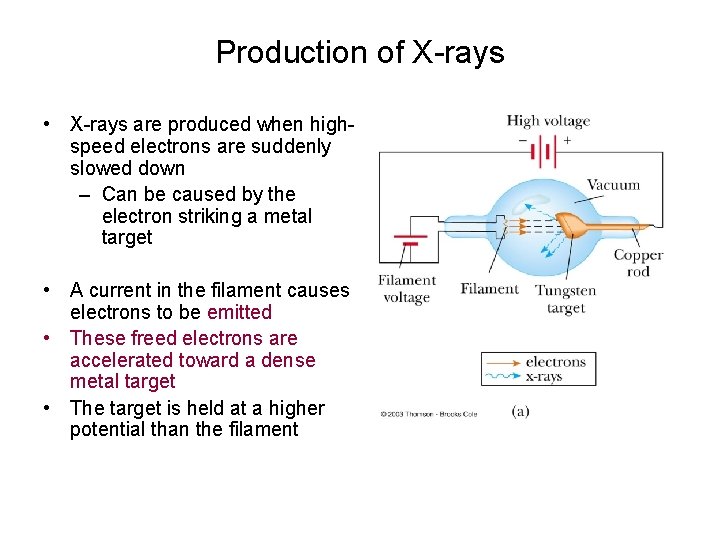 Production of X-rays • X-rays are produced when highspeed electrons are suddenly slowed down