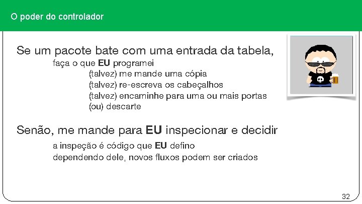 O poder do controlador Se um pacote bate com uma entrada da tabela, faça