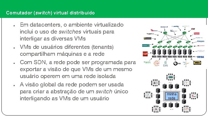 Comutador (switch) virtual distribuído ● ● Em datacenters, o ambiente virtualizado inclui o uso