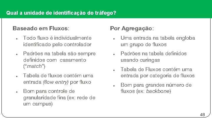 Qual a unidade de identificação do tráfego? Baseado em Fluxos: ● ● Todo fluxo