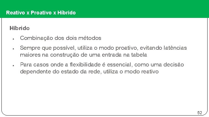 Reativo x Proativo x Híbrido ● ● ● Combinação dos dois métodos Sempre que