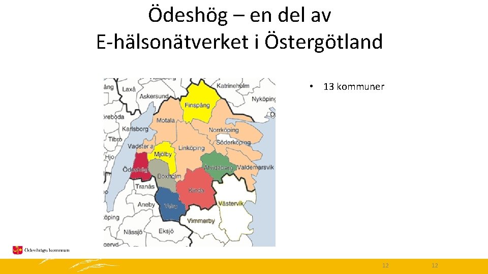Ödeshög – en del av E-hälsonätverket i Östergötland • 13 kommuner 12 12 