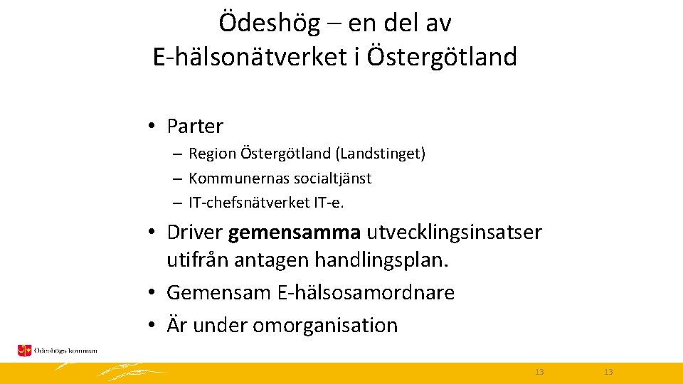 Ödeshög – en del av E-hälsonätverket i Östergötland • Parter – Region Östergötland (Landstinget)