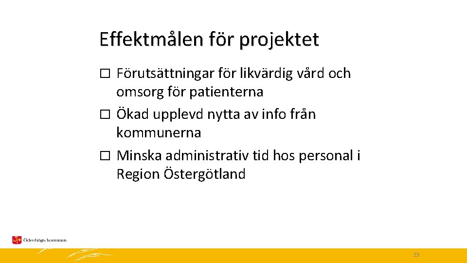 Effektmålen för projektet Förutsättningar för likvärdig vård och omsorg för patienterna � Ökad upplevd