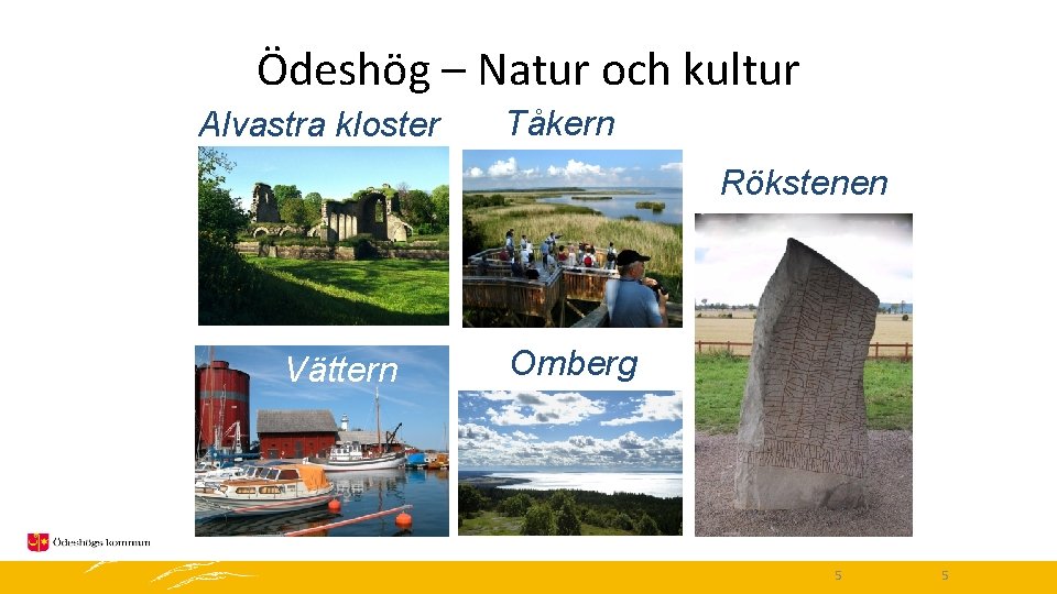 Ödeshög – Natur och kultur Alvastra kloster Tåkern Rökstenen Vättern Omberg 5 5 