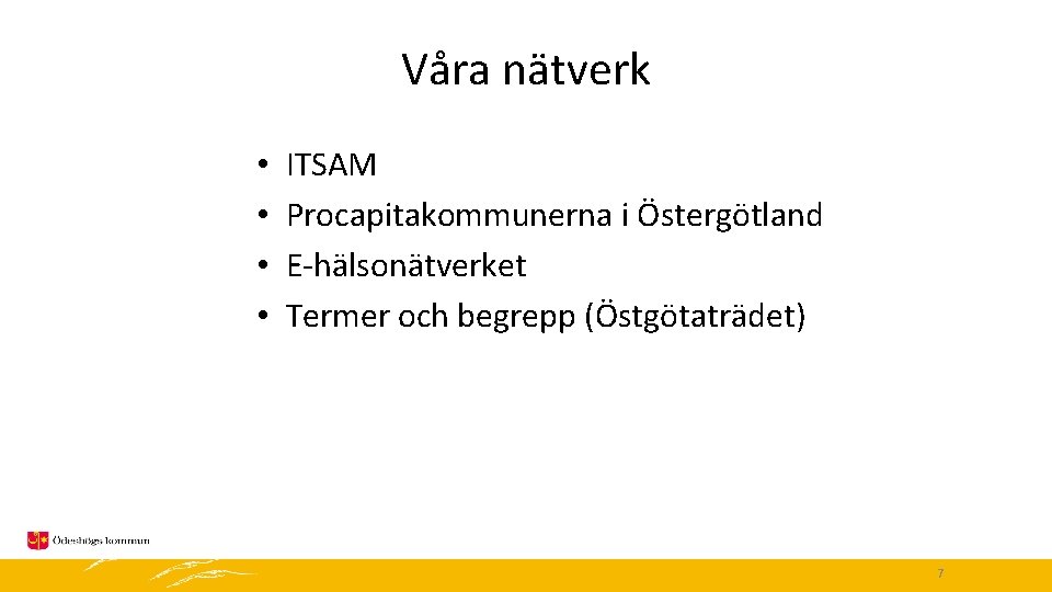 Våra nätverk • • ITSAM Procapitakommunerna i Östergötland E-hälsonätverket Termer och begrepp (Östgötaträdet) 7
