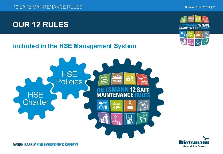12 SAFE MAINTENANCE RULES OUR 12 RULES included in the HSE Management System HSE 12 SAFE MAINTENANCE RULES OUR 12 RULES included in the HSE Management System HSE
