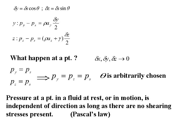 What happen at a pt. ? is arbitrarily chosen Pressure at a pt. in