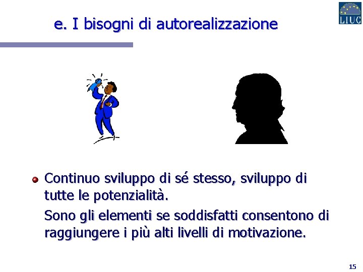 e. I bisogni di autorealizzazione Continuo sviluppo di sé stesso, sviluppo di tutte le