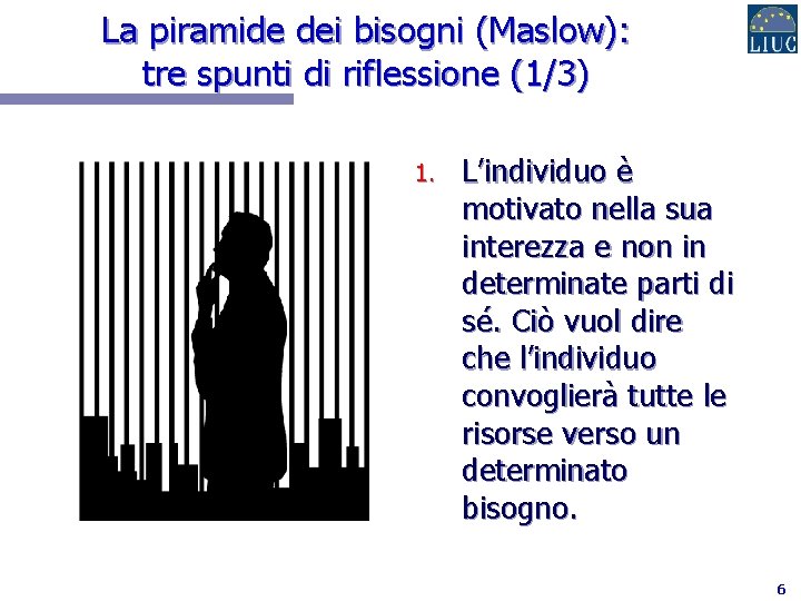 La piramide dei bisogni (Maslow): tre spunti di riflessione (1/3) 1. L’individuo è motivato
