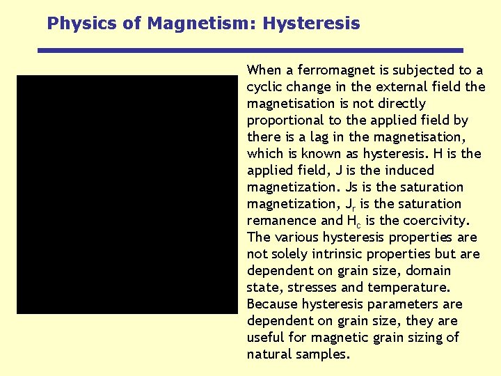 Physics of Magnetism: Hysteresis When a ferromagnet is subjected to a cyclic change in