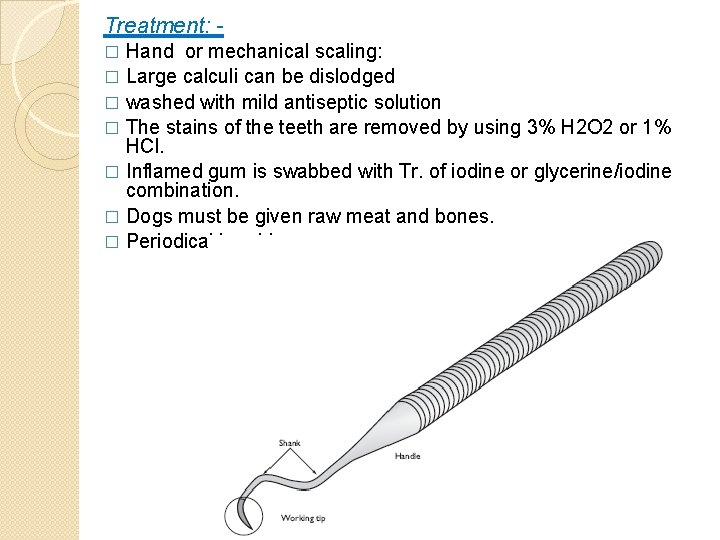 Treatment: Hand or mechanical scaling: � Large calculi can be dislodged � washed with