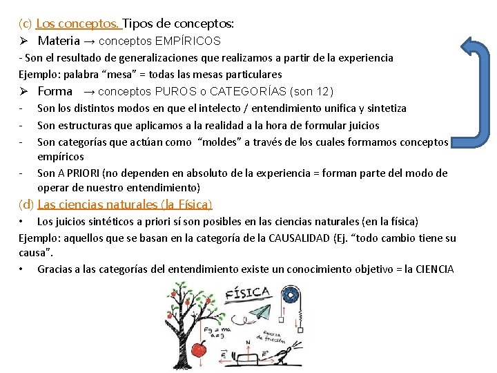 (c) Los conceptos. Tipos de conceptos: Ø Materia → conceptos EMPÍRICOS - Son el