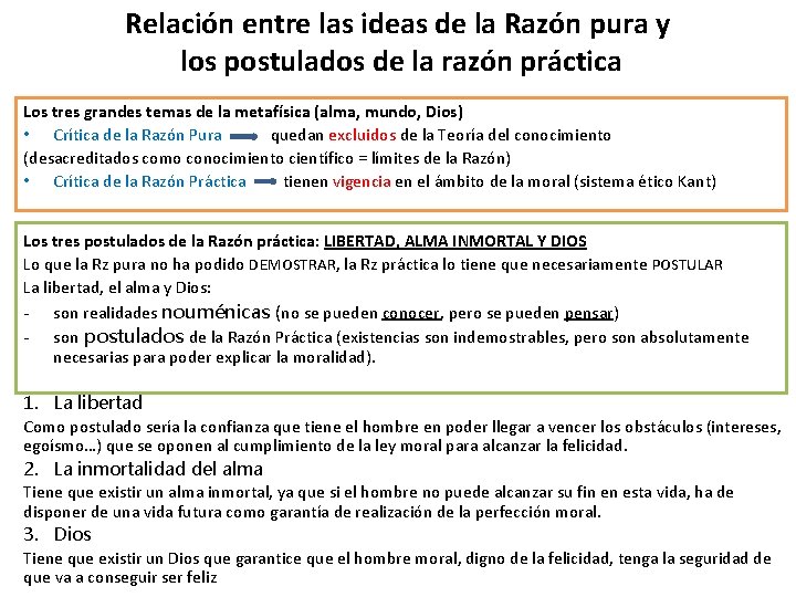 Relación entre las ideas de la Razón pura y los postulados de la razón Relación entre las ideas de la Razón pura y los postulados de la razón