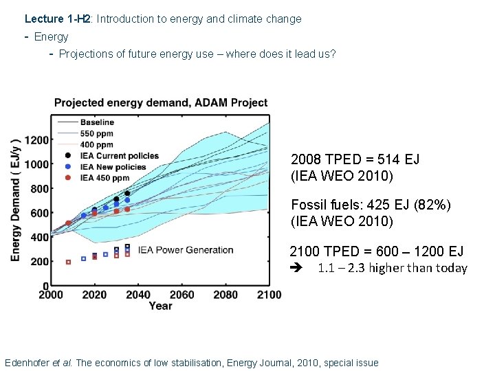 Lecture 1 -H 2: Introduction to energy and climate change - Energy - Projections