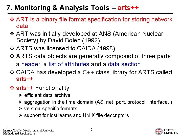 7. Monitoring & Analysis Tools – arts++ v ART is a binary file format