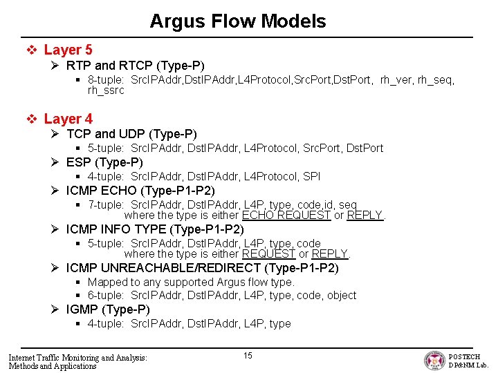 Argus Flow Models v Layer 5 Ø RTP and RTCP (Type-P) § 8 -tuple: