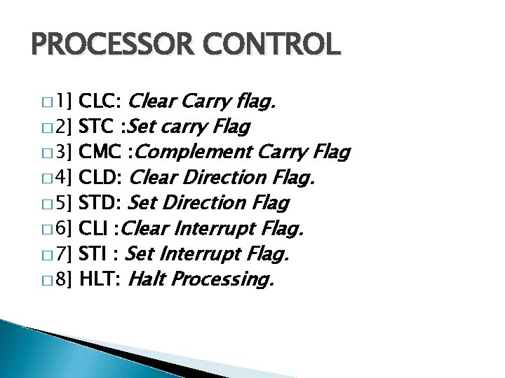 PROCESSOR CONTROL � 1] � 2] � 3] � 4] � 5] � 6]