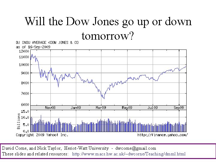 Will the Dow Jones go up or down tomorrow? David Corne, and Nick Taylor,