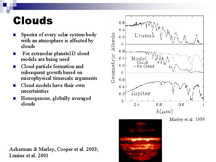 Clouds n n n Spectra of every solar system body with an atmosphere is