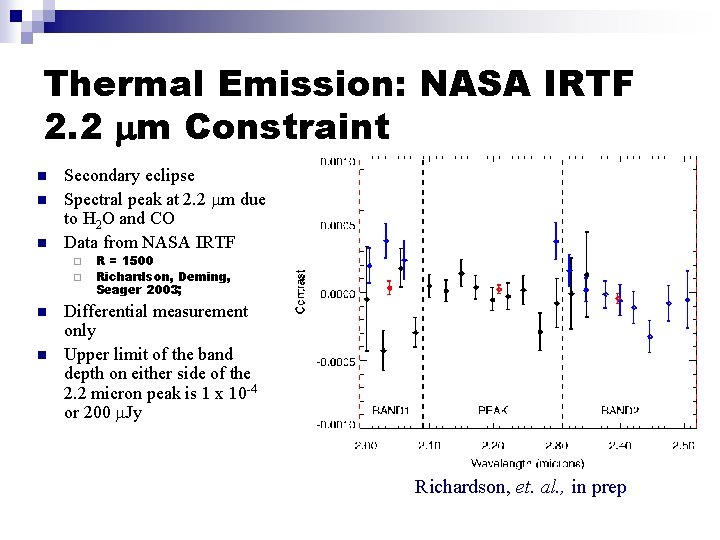 Thermal Emission: NASA IRTF 2. 2 m Constraint n n n Secondary eclipse Spectral