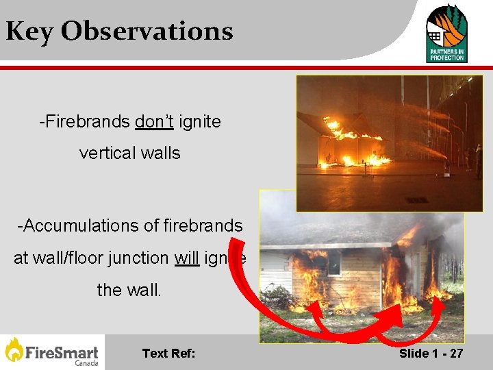 Key Observations -Firebrands don’t ignite vertical walls -Accumulations of firebrands at wall/floor junction will