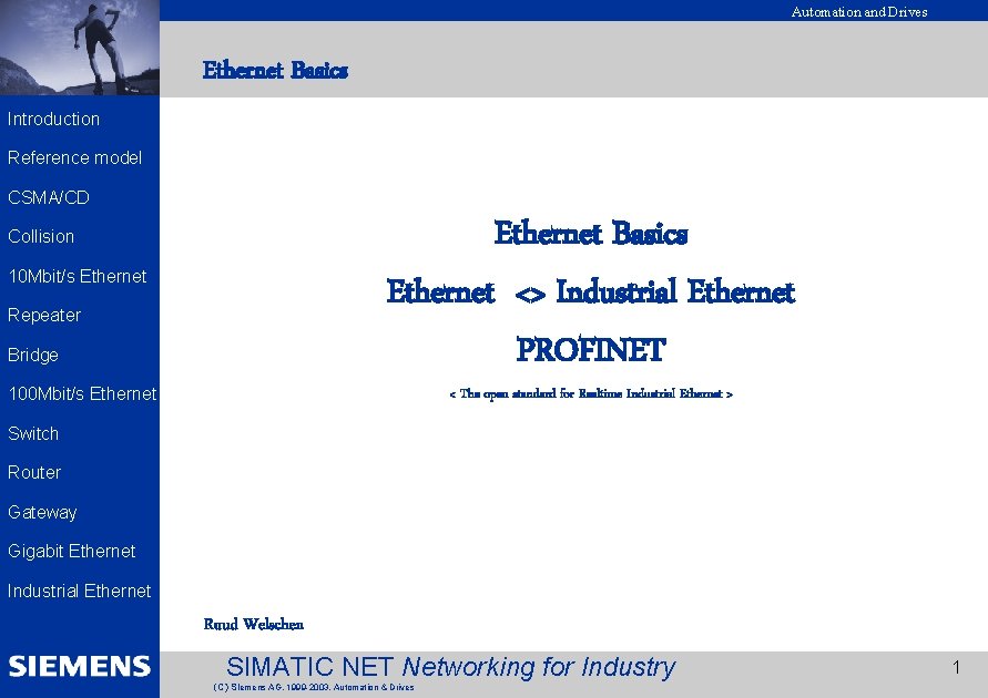 Automation and Drives EK 2002 Introduction Ethernet Basics Reference model CSMA/CD Ethernet Basics Ethernet