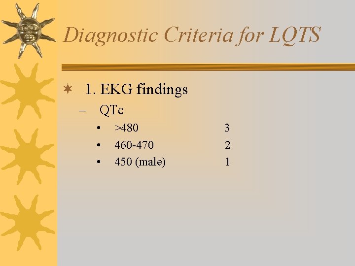 Diagnostic Criteria for LQTS ¬ 1. EKG findings – QTc • • • >480